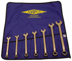 Ampco Combination Wrench Set: 7 Pc, 8 to 22 mm Wrench, Metric Aluminum Bronze Finish, 15° Head M-41M - 62834346