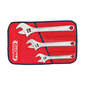 Proto Adjustable Wrench Set: 3 Pc, 8", 10" & 12" Wrench, Inch & Metric Alloy Steel, Satin, Tool Roll Container J795A - 14572655