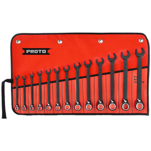 Proto Combination Wrench Set: 13 Pc, Metric Black/Chrome Finish, 15° Head JSCVM-13S - 71235030