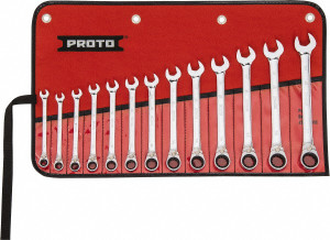 Proto Reversible Ratcheting Combination Wrench Set: 13 Pc, Metric Chrome-Plated JSCVMT-13S - 62864988