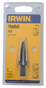 IRWIN Unibit Self-Starting Step Drill #10233, HSS, 9 Hole Sizes, 1/4 to 3/4" Hole Dia. - 54-323-1