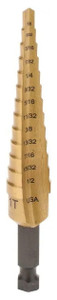 IRWIN Unibit Self-Starting Step Drill #15101ZR, TiN Coated, 13 Hole Sizes, 1/8 to 1/2" Hole Dia. - 54-326-4