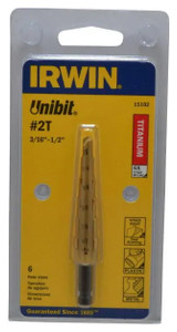 IRWIN Unibit Self-Starting Step Drill #15102ZR, TiN Coated, 6 Hole Sizes, 3/16 to 1/2" Hole Dia. - 54-330-6