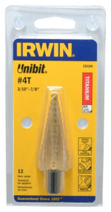 IRWIN Unibit Self-Starting Step Drill #15104, TiN Coated, 12 Hole Sizes, 3/16 to 7/8" Hole Dia. - 54-327-2