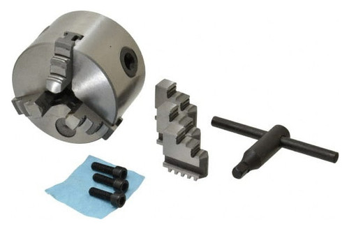 Interstate 3-Jaw Plain Back Self-Centering Lathe Chuck, Hardened Solid Jaws, 3