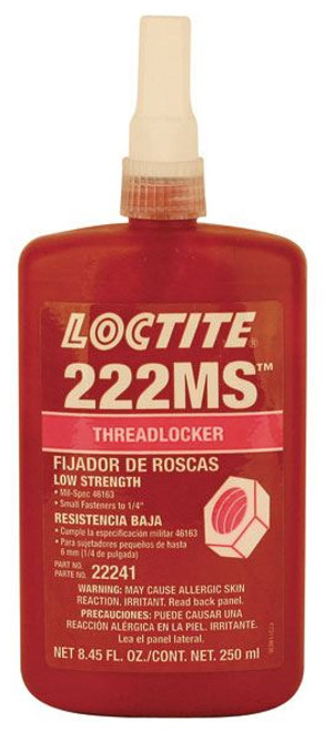 LOCTITE 222MS Threadlocker, Low Strength Model #22241, 250 ml. Tube LOCTITE 222MS Threadlocker, Low Strength Model #22241, 250 ml. Tube