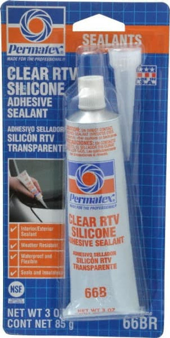 Permatex 3 oz Tube Clear RTV Silicone Joint Sealant -75 to 400°F Operating Temp, 24 hr Full Cure Time 80050 - 64478043 Permatex 3 oz Tube Clear RTV Silicone Joint Sealant -75 to 400°F Operating Temp, 24 hr Full Cure Time 80050 - 64478043