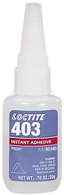 Loctite 0.70 oz Bottle Clear Instant Adhesive Series 403, 50 sec Fixture Time, 24 hr Full Cure Time, Bonds to Plastic & Rubber 135433 - 88545322 Loctite 0.70 oz Bottle Clear Instant Adhesive Series 403, 50 sec Fixture Time, 24 hr Full Cure Time, Bonds to Plastic & Rubber 135433 - 88545322