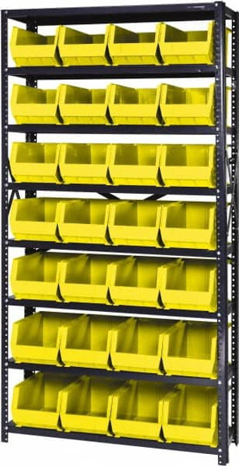 Shelf Bin Organizer - 36 x 12 x 75 with 4 x 12 x 4 Yellow Bins