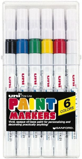 Uni -Paint Permanent Marker, Fine Bullet Tip, Assorted Colors, 6/Set