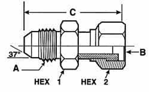 VOSS 9/16-18 Male 11/16-16 Female MJIC x FORFS Industrial Pipe Adapter Zinc Plated Carbon Steel, 1-1/2