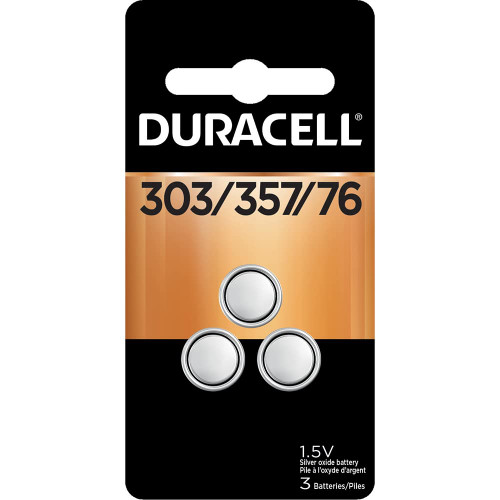 Duracell Pack of (3), Size 303/357, Silver Oxide, Button & Coin Cell Batteries 1.5 Volts, Flat Terminal, SR44, ANSI 1130SO/1131SO Regulated 00041333661292 - 66994344