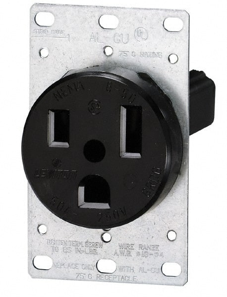 Leviton 250 VAC 50A NEMA 15-50R Industrial Grade Black Straight