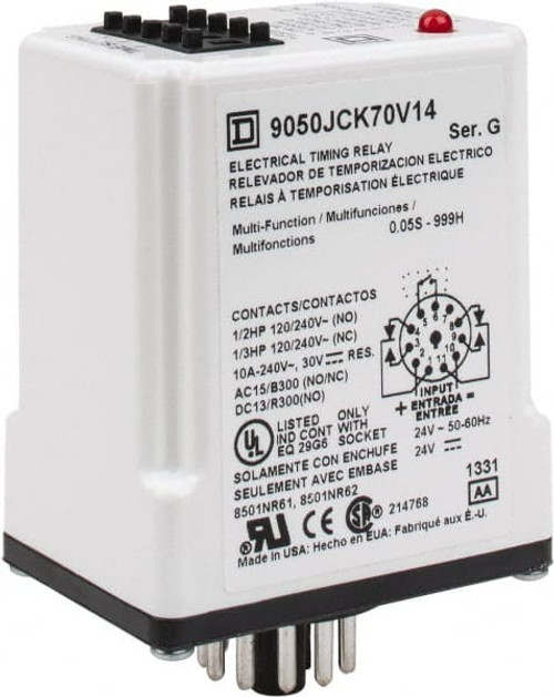 Square D 11 Pin, 999 min Delay, Multiple Range DPDT Time Delay Relay 10  Contact Amp, 24 VAC/VDC 9050JCK70V14 - 68618685