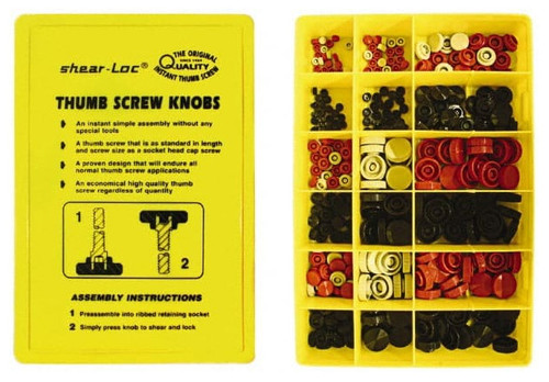 Shear-Loc Press Fit Thumb Screw Knobs Set, 300 piece Knurled Knob Kit (Metric) - 99-614-0