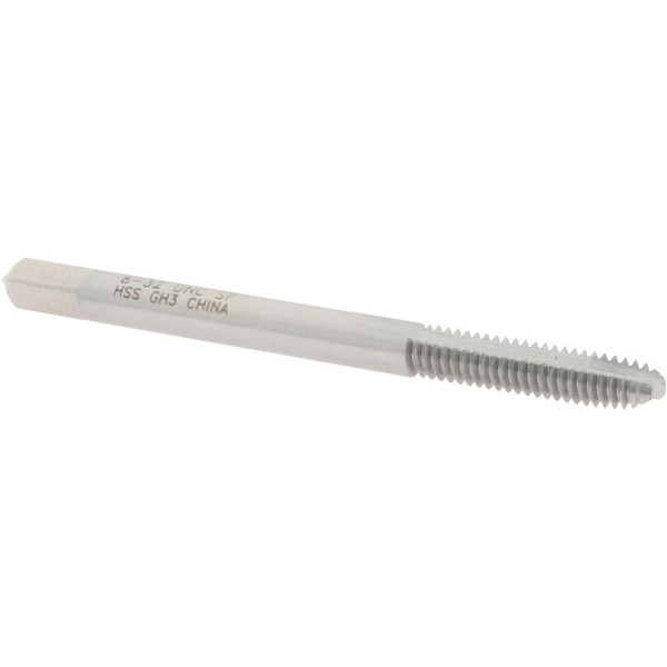 Value Collection HSS Spiral Point Bottoming Chamfer Tap, #8-32 UNC, 2 Flutes, 2B Class of Fit, HSS, Bright/Uncoated Coated, 3/4" Thread Length, Right Hand, H3 - 42-385-5