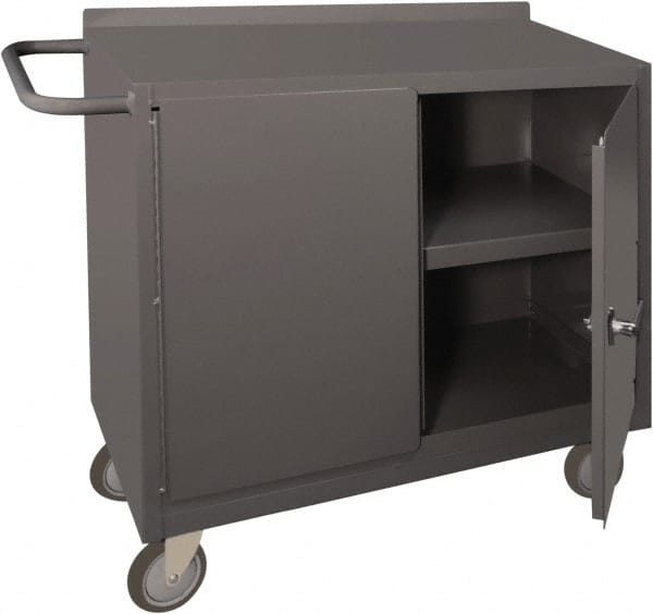 Durham 1,200 Lb Capacity, 18" Wide x 36" Long x 39-3/4" High Mobile Cart Steel, Gray, 2 Rigid Casters/2 Swivel Casters, 2 Doors, 1 Shelf 2210-95 - 51902419