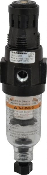 Wilkerson 1/4 NPT Miniature 1 Pc Filter/Regulator FRL Unit 18 SCFM, 150 Max psi, Polycarbonate Bowl, Manual Drain B03-02-0000 - 01004852