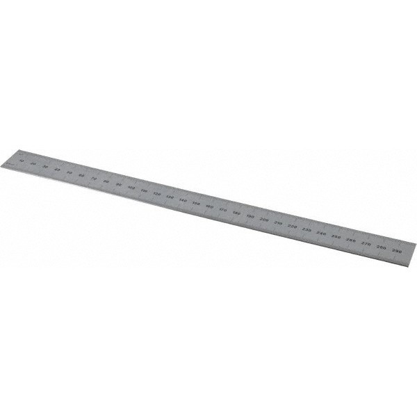 PEC Tools Steel Rule: Metric Graduation, Rigid, 1" OAW Silver, Satin Chrome-Plated, 0.5 & 1 mm Graduation 752-300 - 01470970