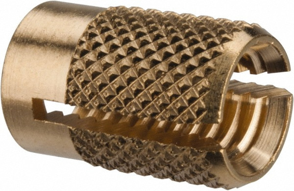 E-Z LOK M6x1.00 Metric Coarse Brass Flush Press Fit Threaded Insert for Plastic 1/2" OAL, 0.326" Insert Diam, 5/16" Hole Diam, 5/16" Drill 240-M6-BR - 93442002