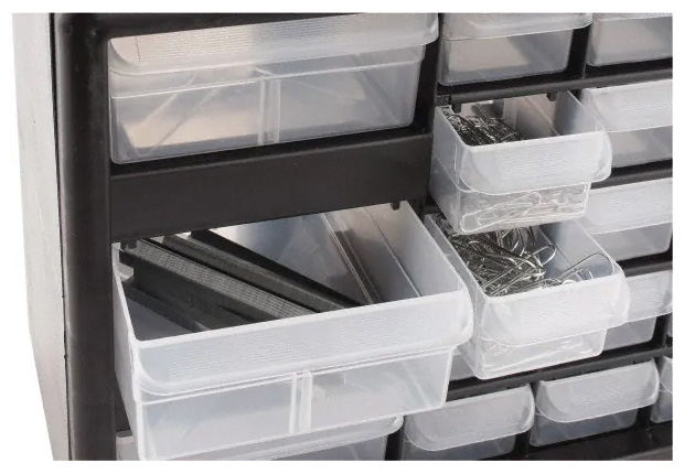 Akro-Mils Plastic 26-Drawer Stackable Cabinet, 20 x 6 3/8 x 10 11/32,  Black/Gray