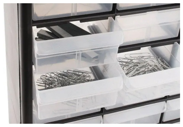 Akro Mils Plastic 24 Drawer Storage Cabinet 15 1216 x 20 x 6 616 BlackClear  - Office Depot