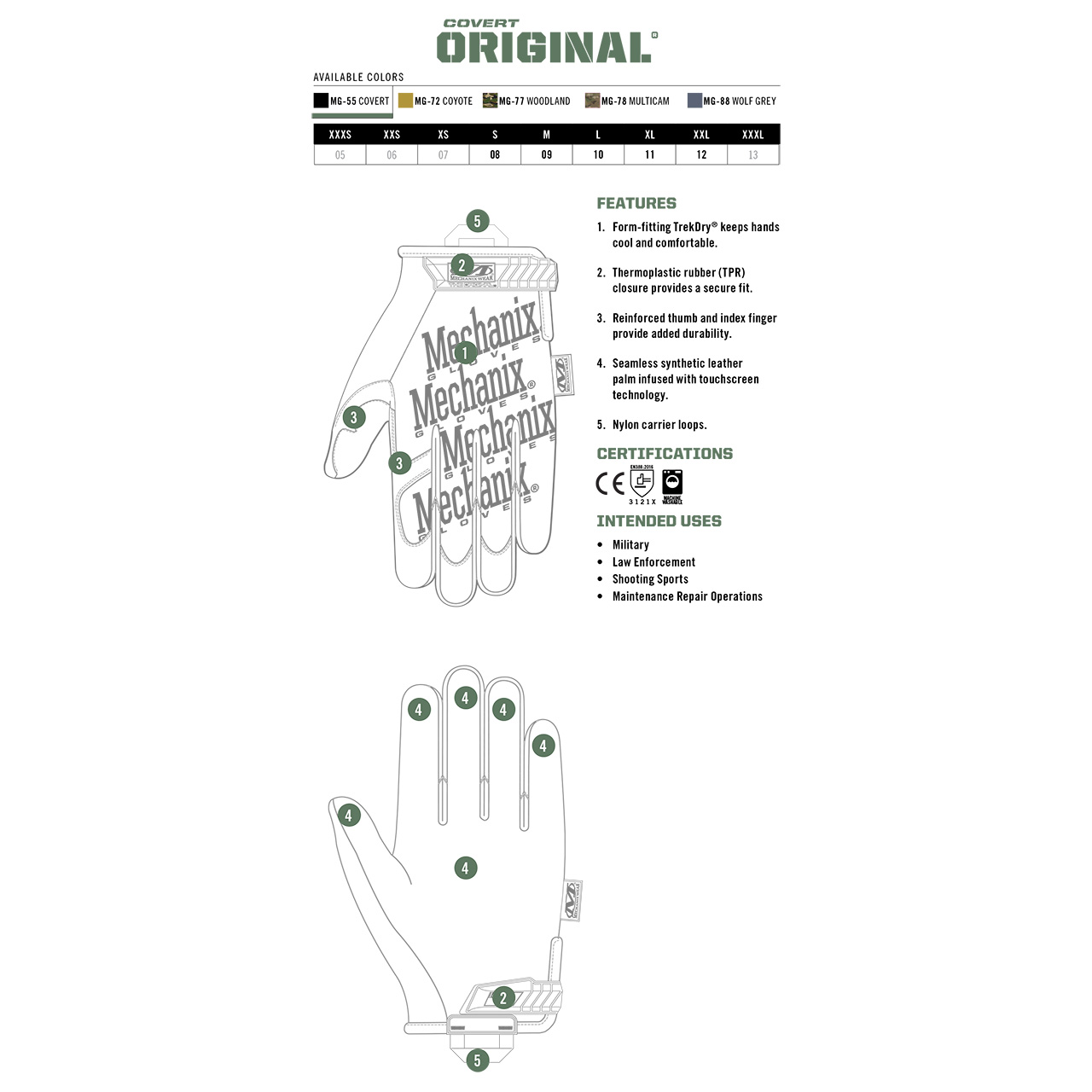 Guantes Mechanix Original Covert Talla L MG-55-010