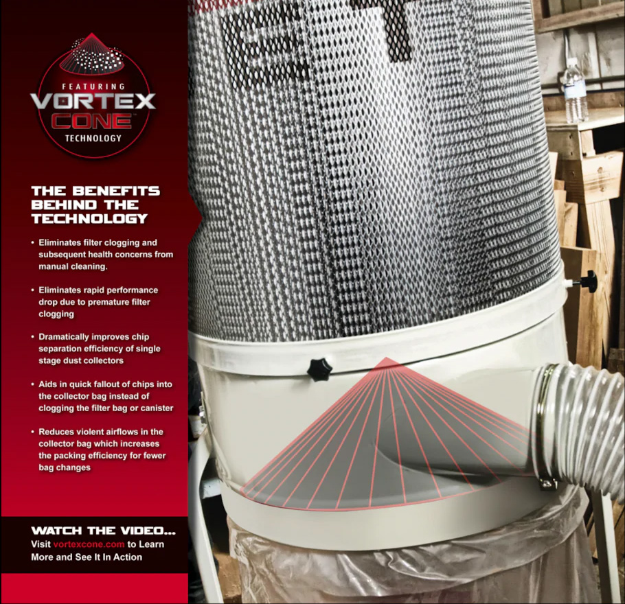 JET Vortex Cone DC-1100VX-CK Dust Collector, 1.5HP 1PH 115/230V, 2