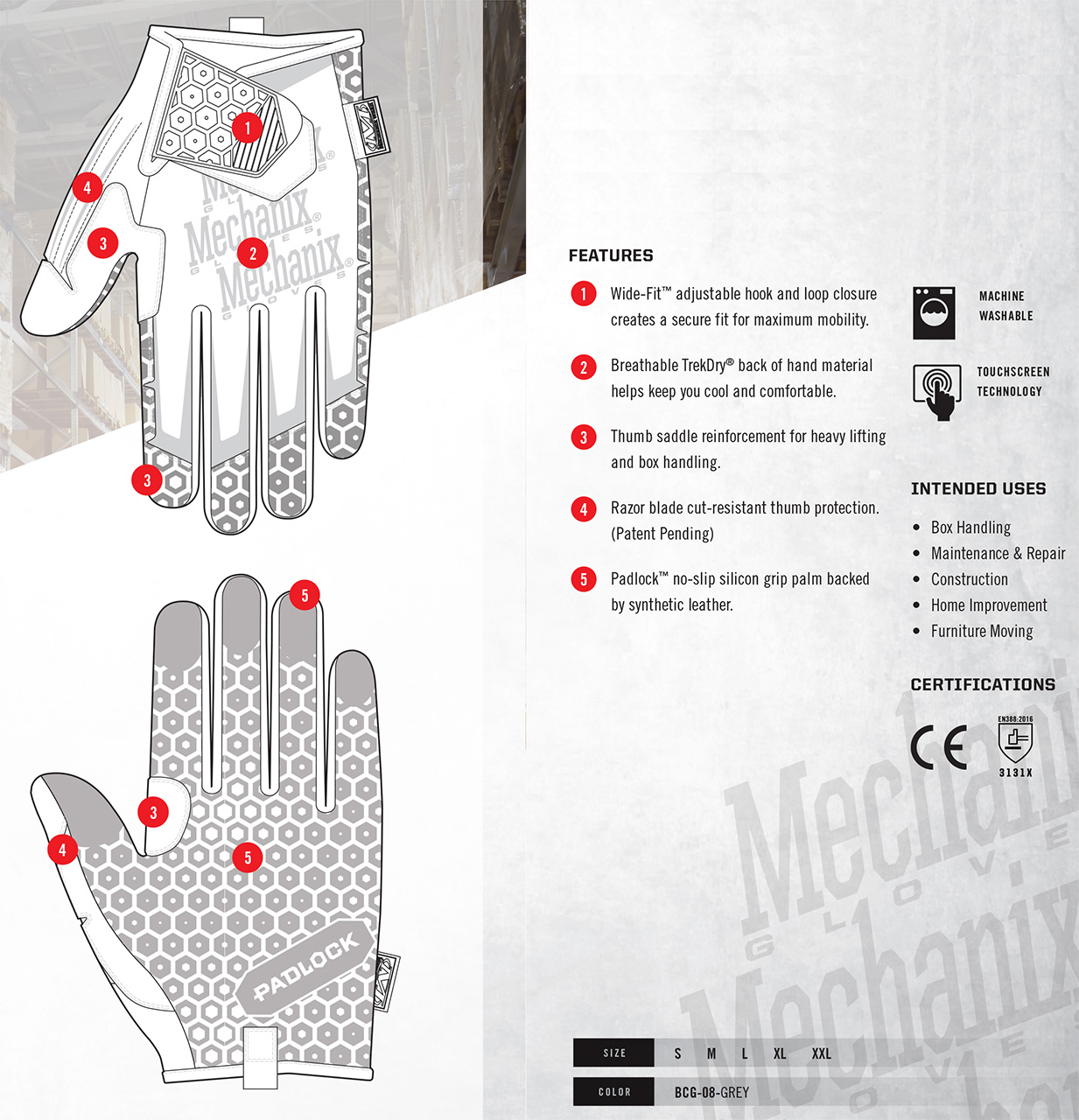 Mechanix Wear Box Cutter Gloves, Large - BCG-08-010