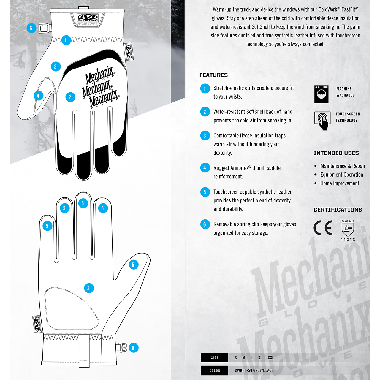 Mechanix Wear: ColdWork M-Pact Heated Smart Glove with clim8 Technology,  Waterproof, Touchscreen Capable, Winter Work Gloves with Impact Protection,  For Extreme Cold Weather (Black/Gray, X-Large) 