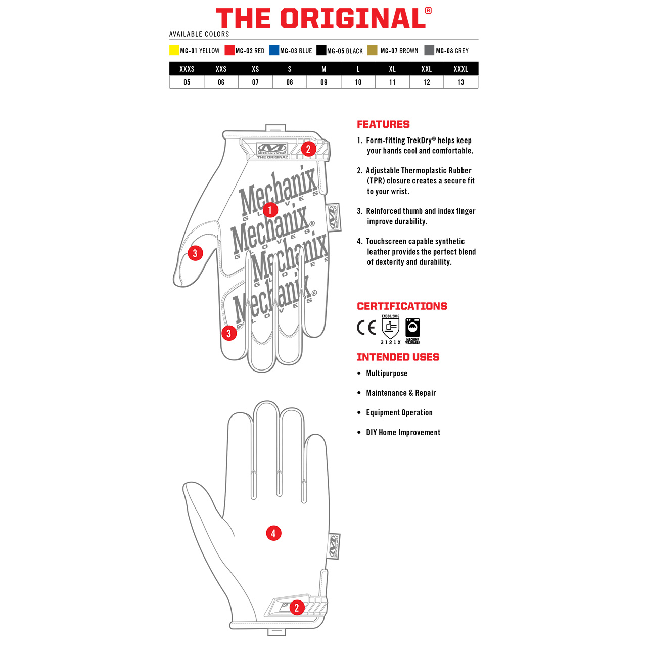 Mechanix Wear The Original® Gloves, Blue, XX-Large - MG-03