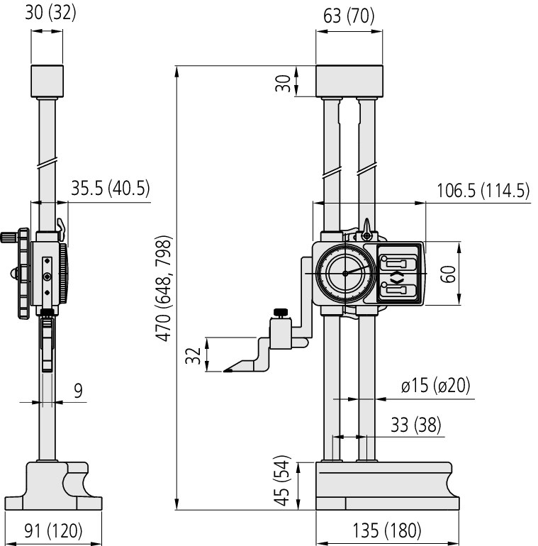 Mitutoyo Dial Height Gage w/Digital Counter, 0-600mm - 192-132