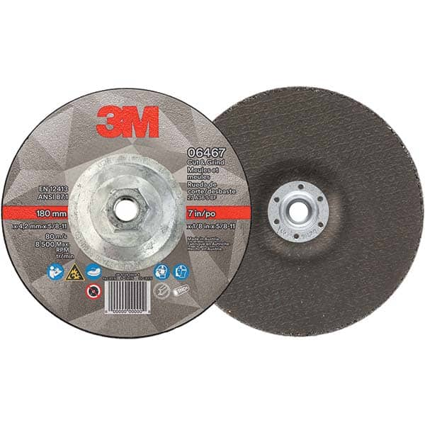 3M Depressed-Center Wheels, Wheel Diameter (Inch): 7, Wheel Thickness  (Inch): 1/8, Hole Thread Size: 5/8-11, Connector Type: Shank, Wheel Type  Number: