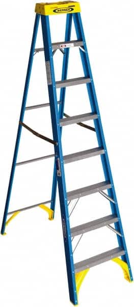 Werner 7 Steps, 8 ft. High, Type I Rating, Fiberglass Step Ladder