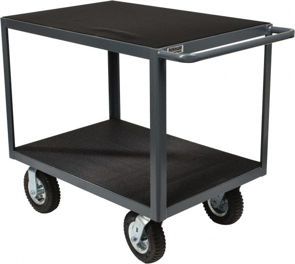 2 Shelf Utility Black Cart with Large Pneumatic Wheels