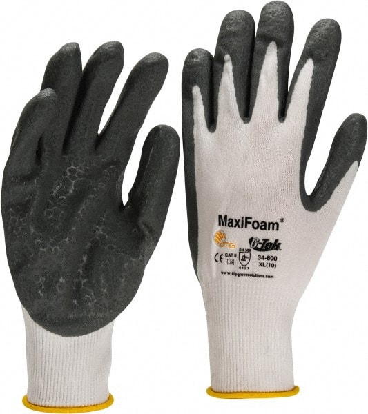 ATG Size XL (10) Nitrile Coated Nylon General Protection Work Gloves For  General Purpose, Palm & Fingers Coated, Knit Wrist Cuff, Full Fingered,  Gray/White, Paired 34-800/XL - 87310009 - Penn Tool Co., Inc