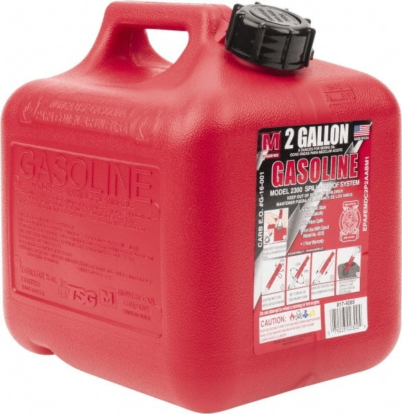 Made in USA 2 Gal High Density Polyethylene Spill-Proof CARB Gas Can 9-3/4