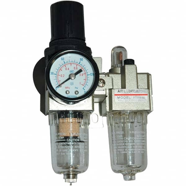 JohnDow Industries 1/4 NPT Standard 2 Pc Filter/Regulator-Lubricator FRL  Unit with Sight Glass 60 SCFM, 160 Max psi, Plastic Bowl FRL-1 - 16523185