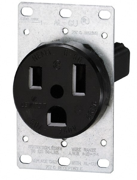 Leviton 250 VAC 50A NEMA 15-50R Industrial Grade Black Straight