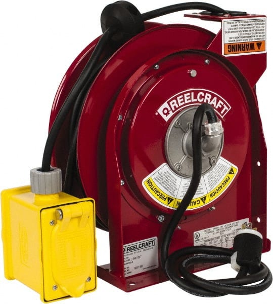 Reelcraft 12 AWG, 45 ft. Cable Length, Cord & Cable Reel with Duplex GFCI  Outlet Box End 2 Outlets, NEMA 5-20R, 20 Amps, 125 Volts, SJEOOW Cable, Red  Reel L 4545 123 7A - 01991215 - Penn Tool Co., Inc