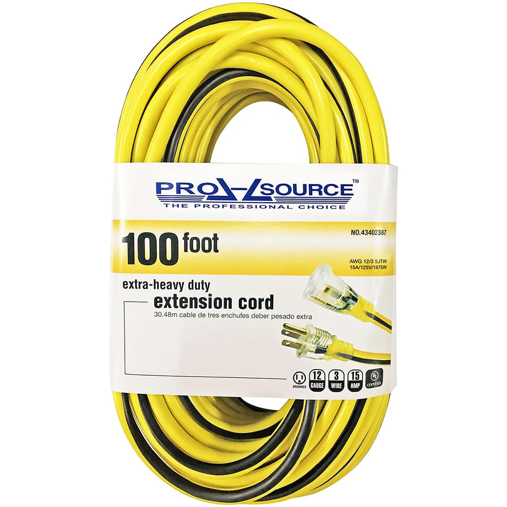 PRO-SOURCE 100', 12/3 Gauge/Conductors, Yellow/Black Outdoor Extension Cord MPN:PS-AZB0030