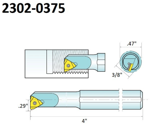 Precise SER0375D16 External Indexable Threading Tool Holder - 3/8 x 3/8  Shank - 2301-0375 - Penn Tool Co., Inc