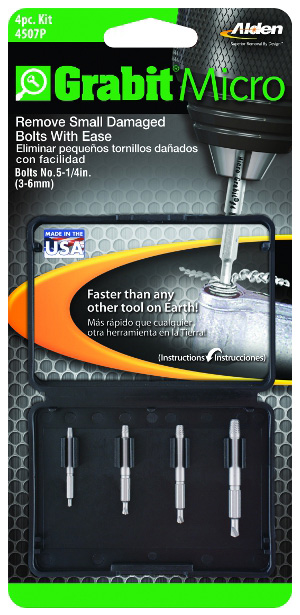 Alden Grabit Micro Drill-Out Broken-Bolt Extractor Set #4507P, 4pc