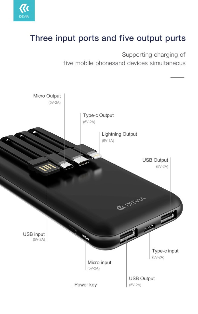 Devia Kintone Series Power Bank Built-in 4 Cables | Devia USA