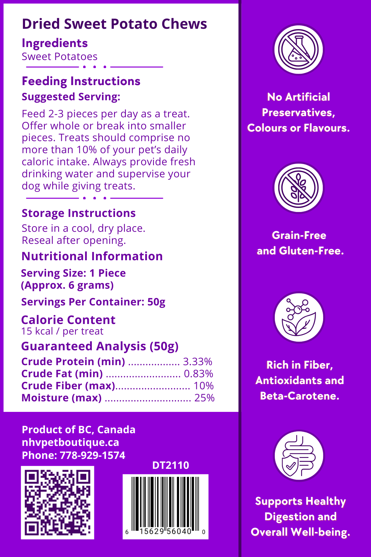 Sweet Potato Treats Nutrition Label