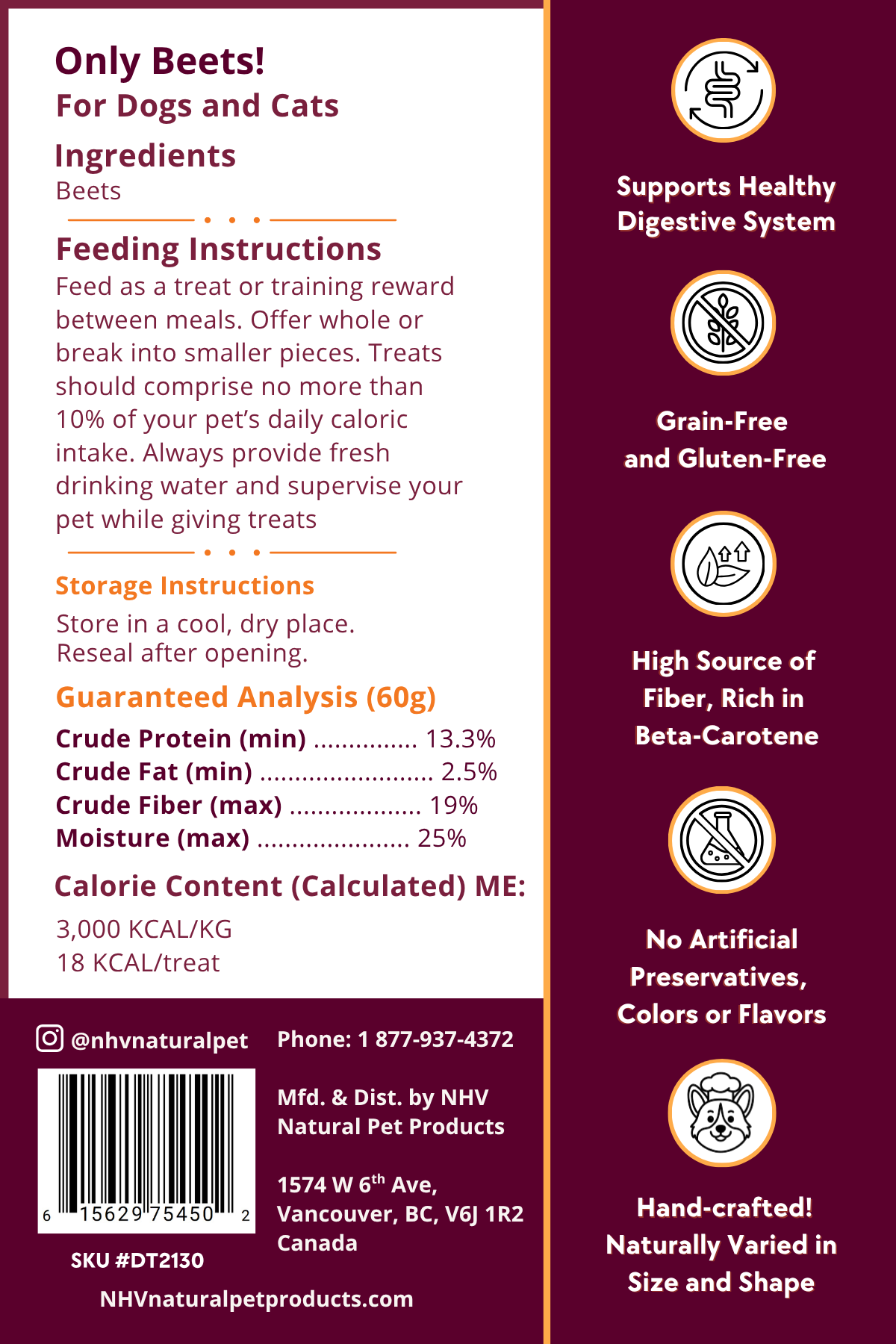 Single ingredient beet treats nutrition label