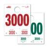 White service hang tag with red numbering on front and green numbering on back, numbered 3000 to 3999