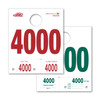 White service hang tag with red numbering on front and green numbering on back, numbered 4000 to 4999