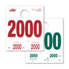 White service hang tag with red numbering on front and green numbering on back, numbered 2000 to 2999