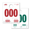 White service hang tag with red numbering on front and green numbering on back, numbered 000 to 999